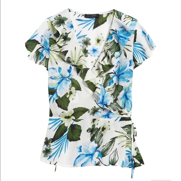 BANANA REPUBLIC FLORAL WRAP TOP - Picture 6 of 6